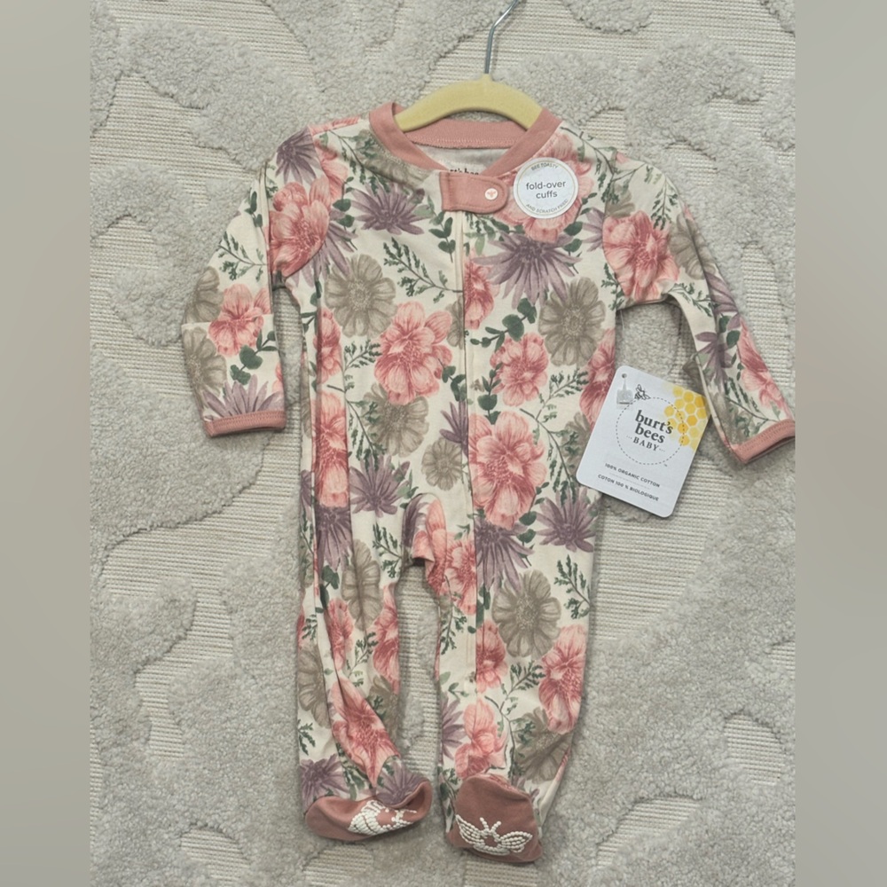 Burt's Bees Floral Footie - Pink and Cream